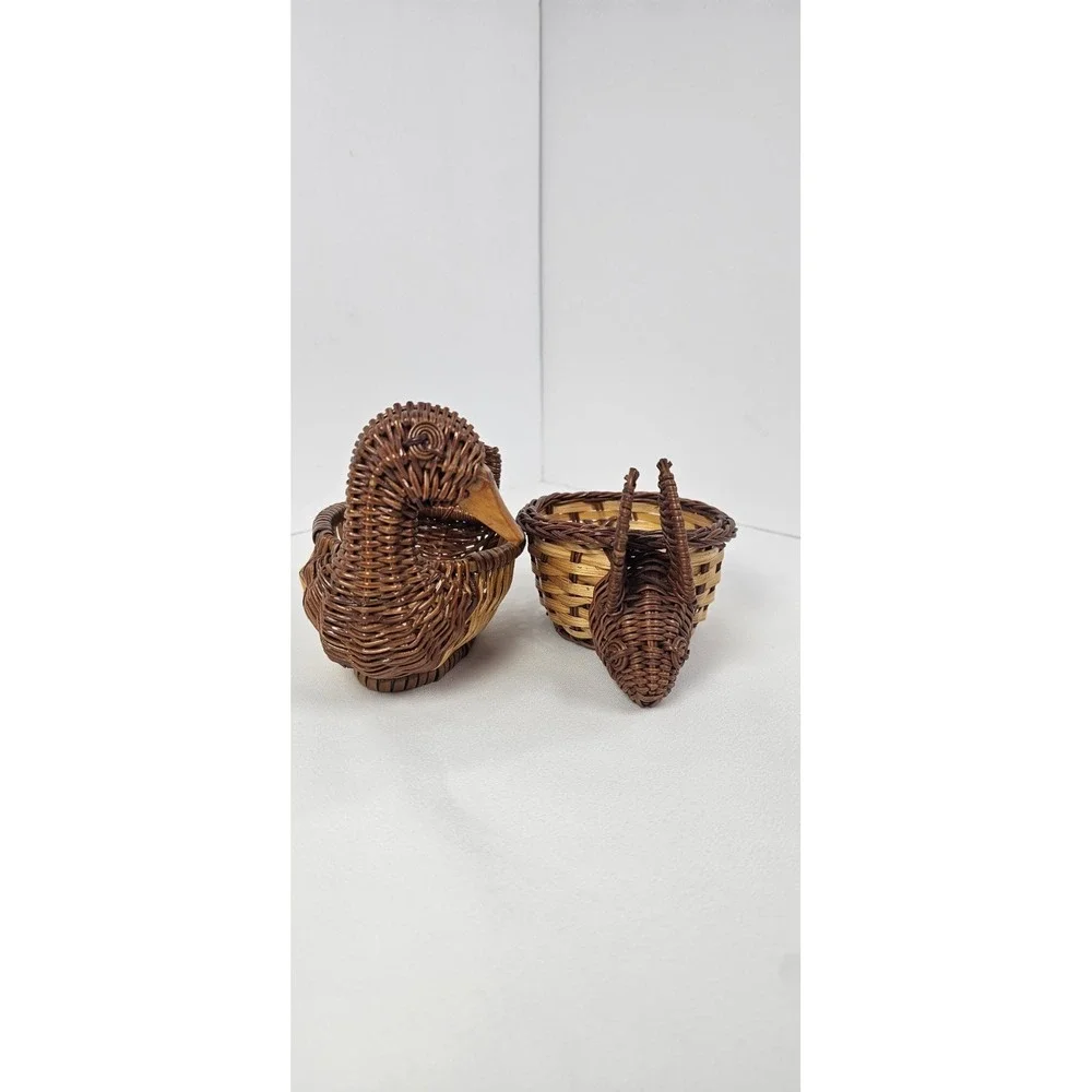 Vintage Wicker‎ Bunny & Duck Mini Baskets Set Easter Farmhouse Decor
